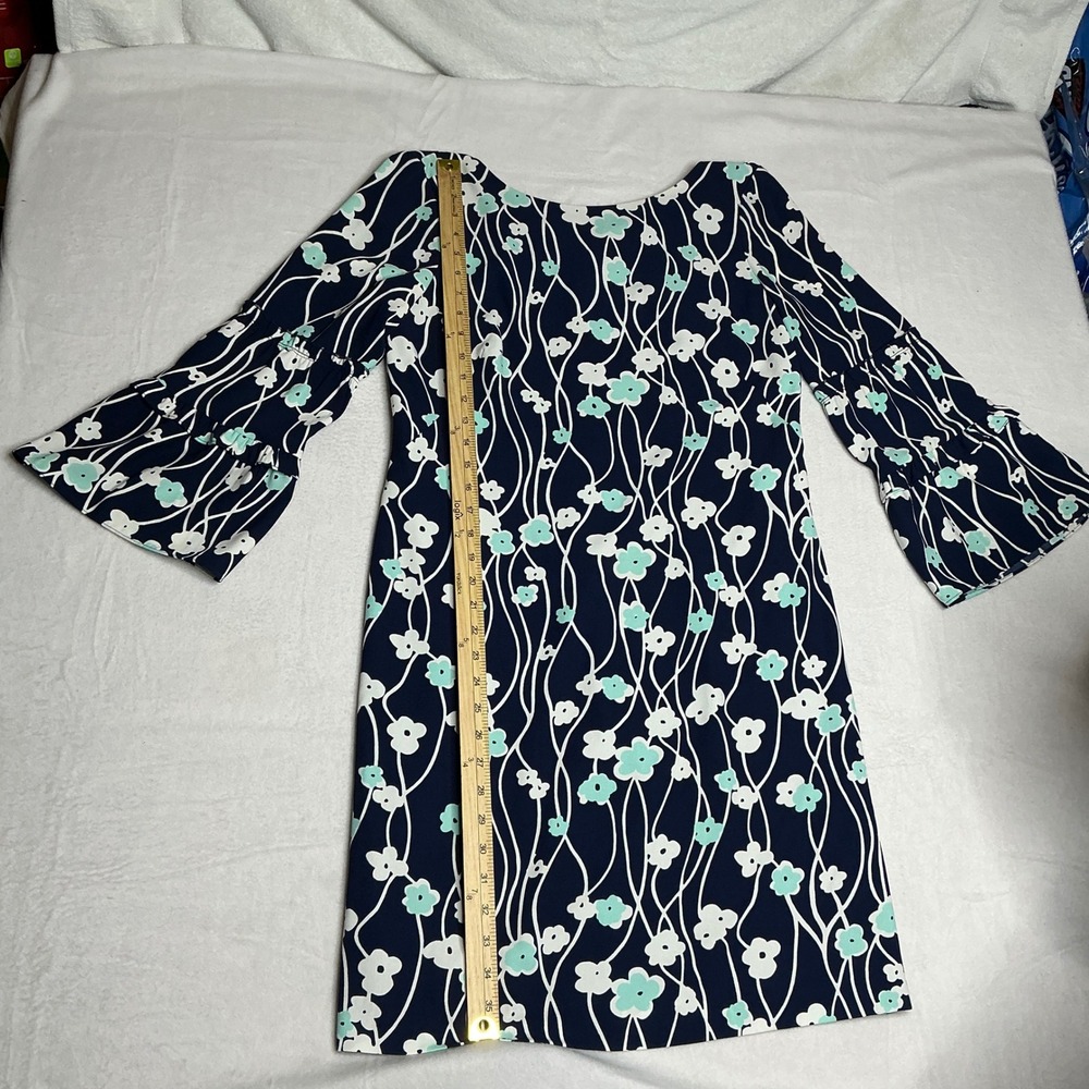 Talbots Womens Navy Floral Bell Sleeve Shift Dress Size 6 - Picture 5 of 10